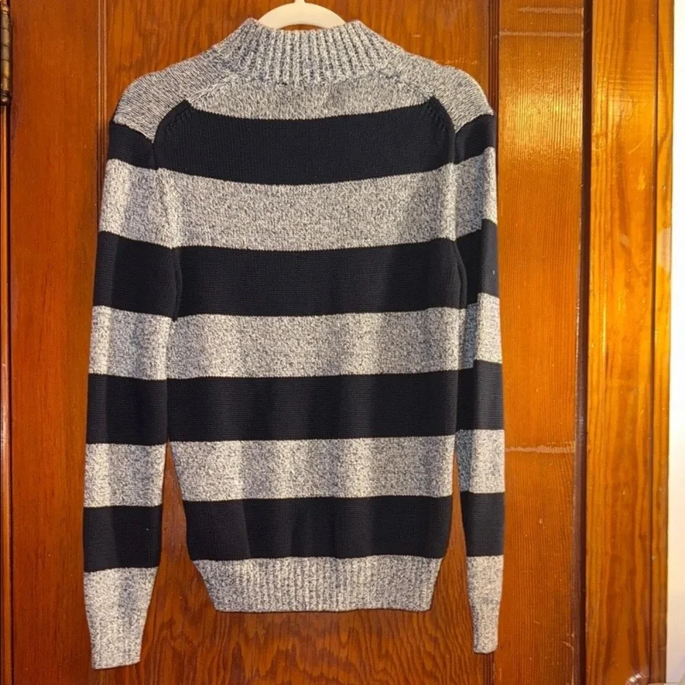 Polo by Ralph Lauren Navy and Heather Gray Striped V-Neck Sweater